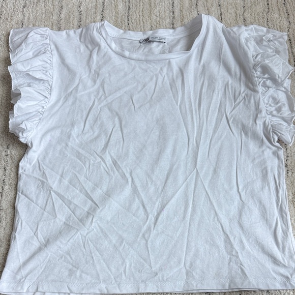 Zara White Short Sleeve Ruffle Top - Picture 1 of 1
